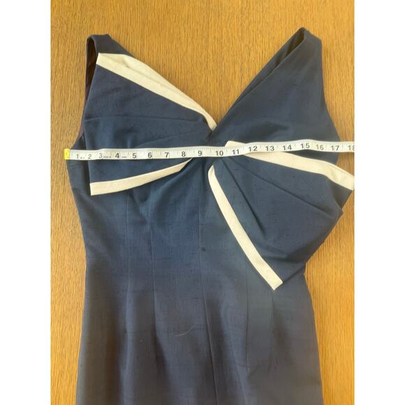 Mr. Blackwell Design Vintage 1950’s/60’s Raw Silk Navy White Dress RARE Size 4 - Picture 7 of 13